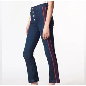 Veronica Beard‎ Carolyn Baby Boot Jeans Red Blue Stripe SZ 25 Hand Painted Flame